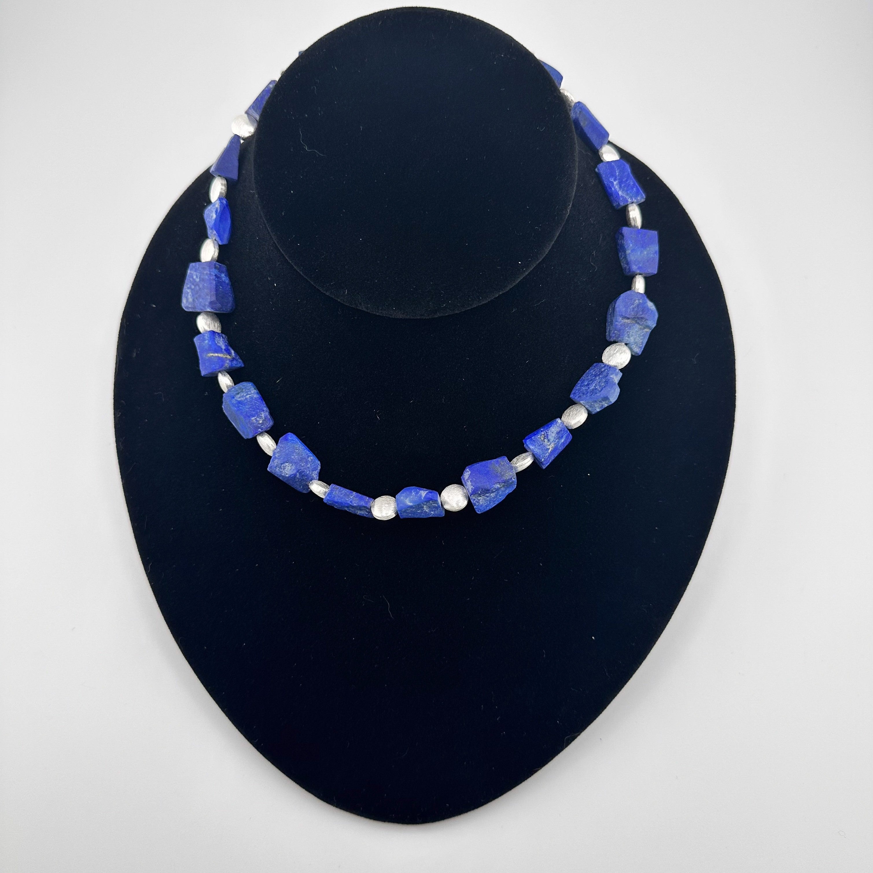 Lapis and Sterling Silver Necklace on black bust