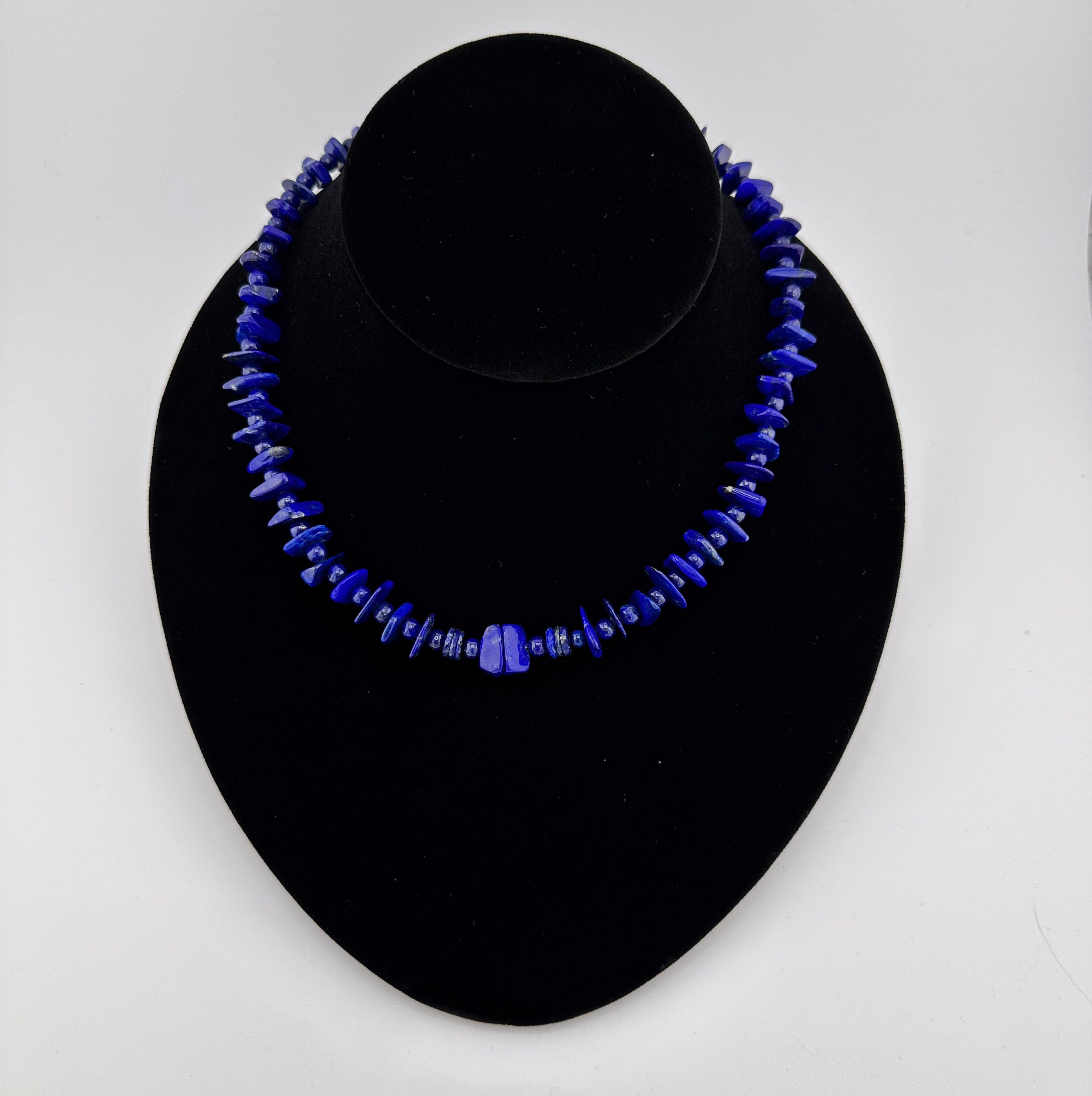 Lapis and Sterling Silver Necklace on black bust