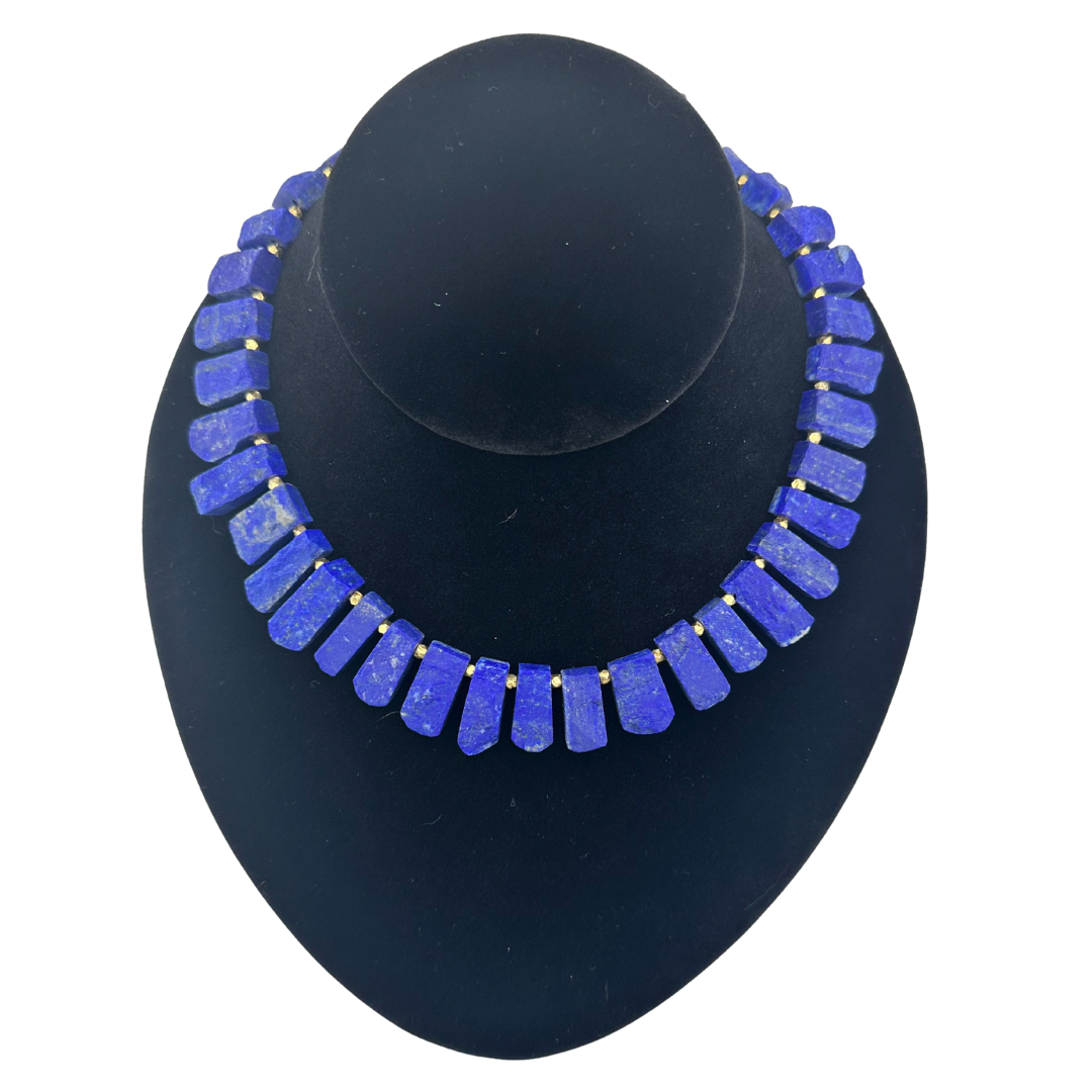 Lapis and 22K Gold Vermeil Necklace on black bust