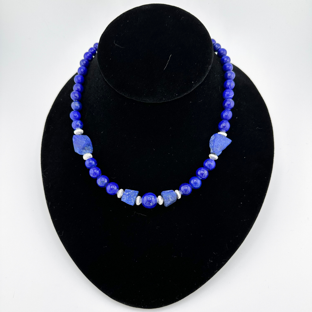 Lapis and Sterling Silver Necklace on black bust