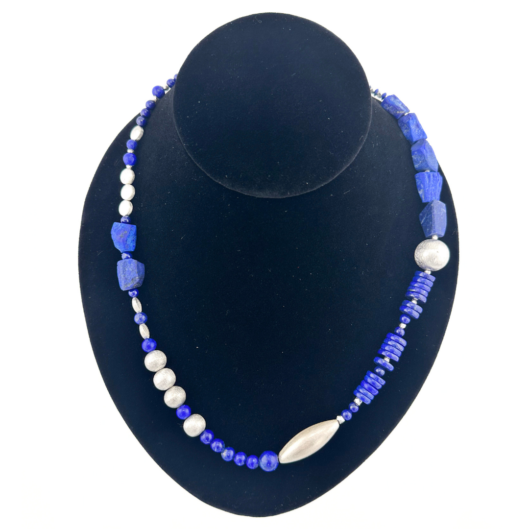 Lapis and Sterling Silver Necklace on black bust