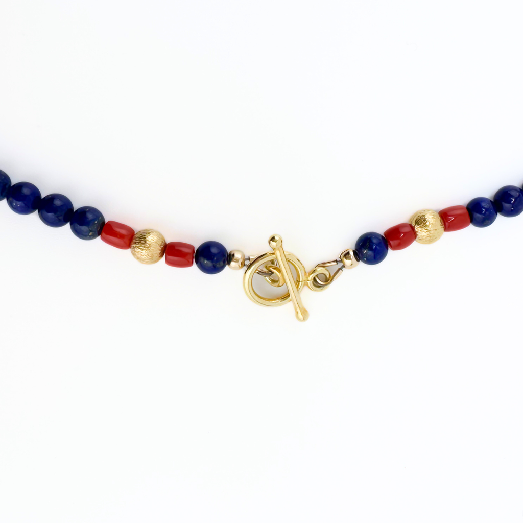 Lapis, Coral, and 22K Gold Vermeil Necklace