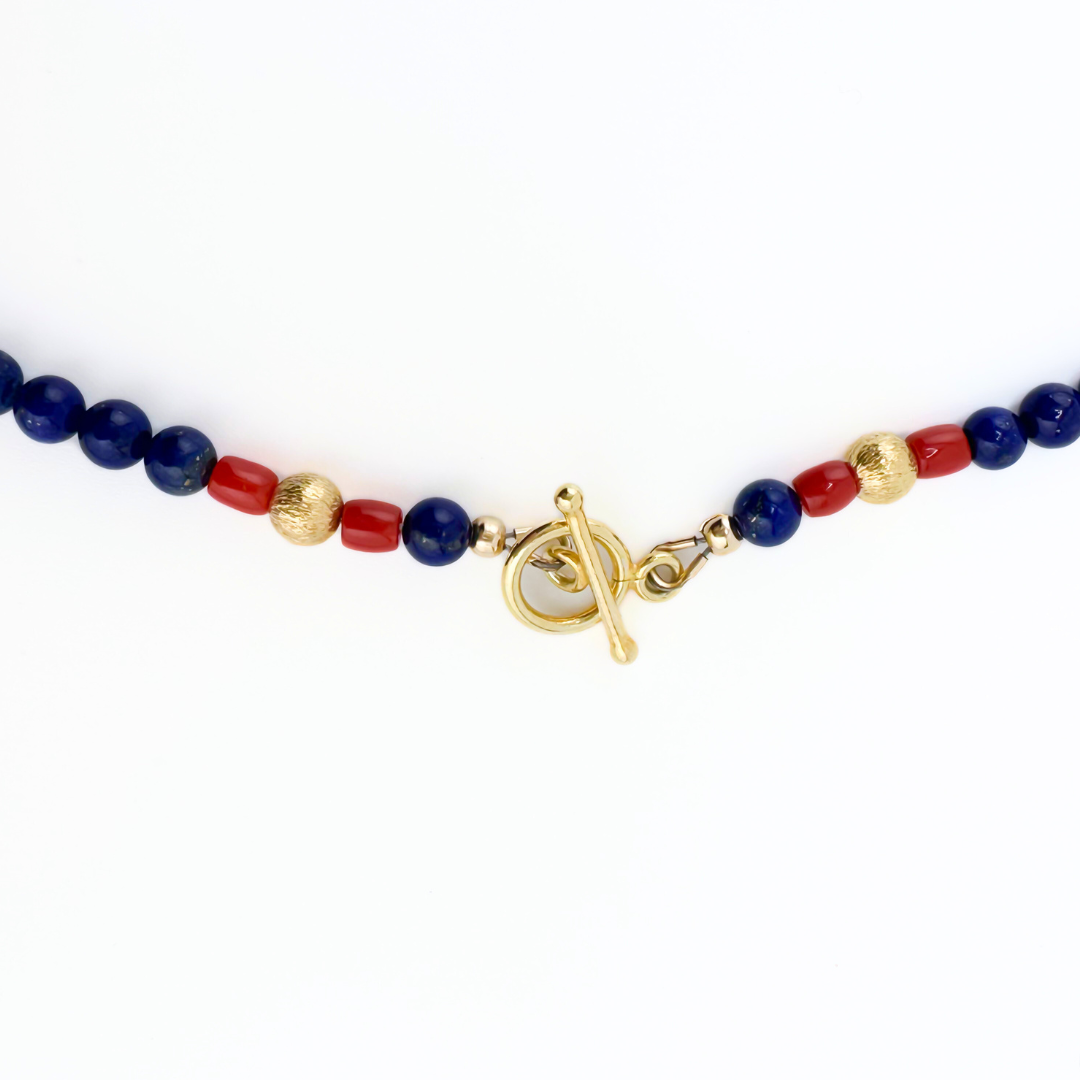 Lapis, Coral, and 22K Gold Vermeil Necklace