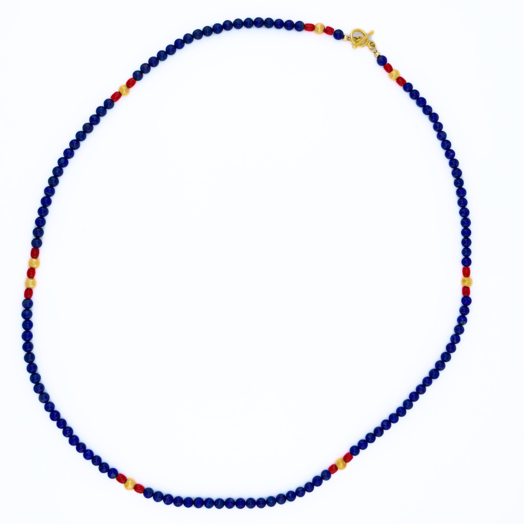 Lapis, Coral, and 22K Gold Vermeil Necklace