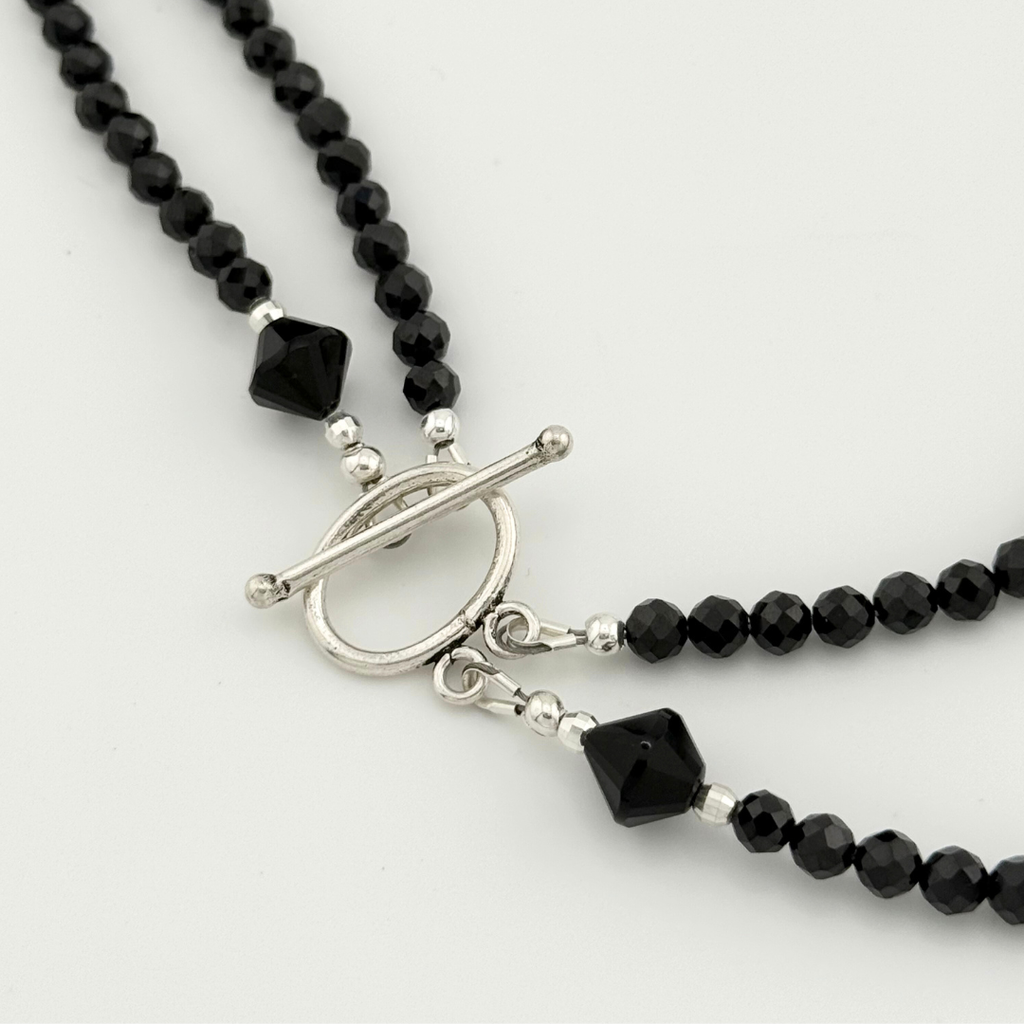 Pearl, Spinel, Onyx, and Sterling Silver Double-strand Necklace