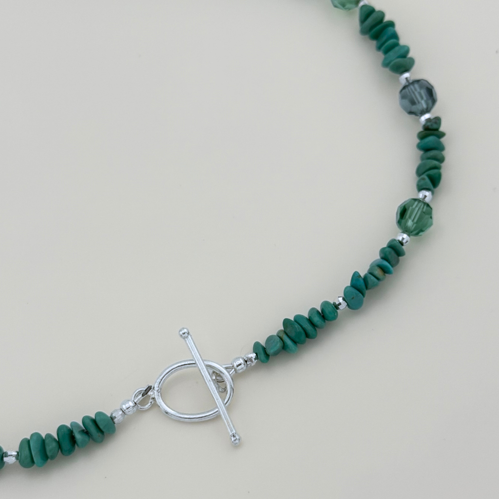 Turquoise (Nevada Green), Swarovski Crystal, Hematite, and Sterling Silver Necklace