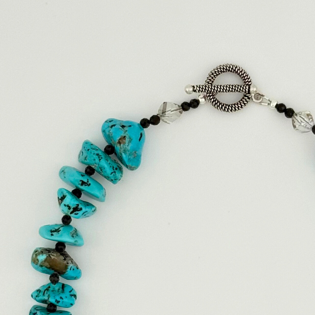 Turquoise (Kingman) Nuggets, Spinel, Crystal, and Sterling Silver Necklace