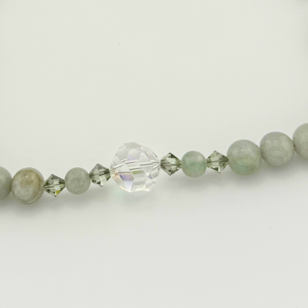 Vintage (1950s) Celadon Jade, Swarovski Crystal, and 14K Gold Fill Necklace