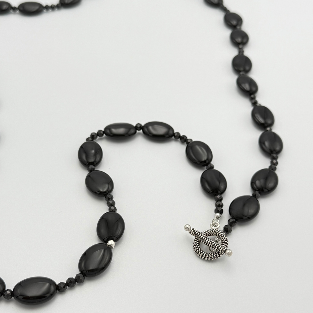 Onyx, Spinel, and Sterling Silver Long Necklace