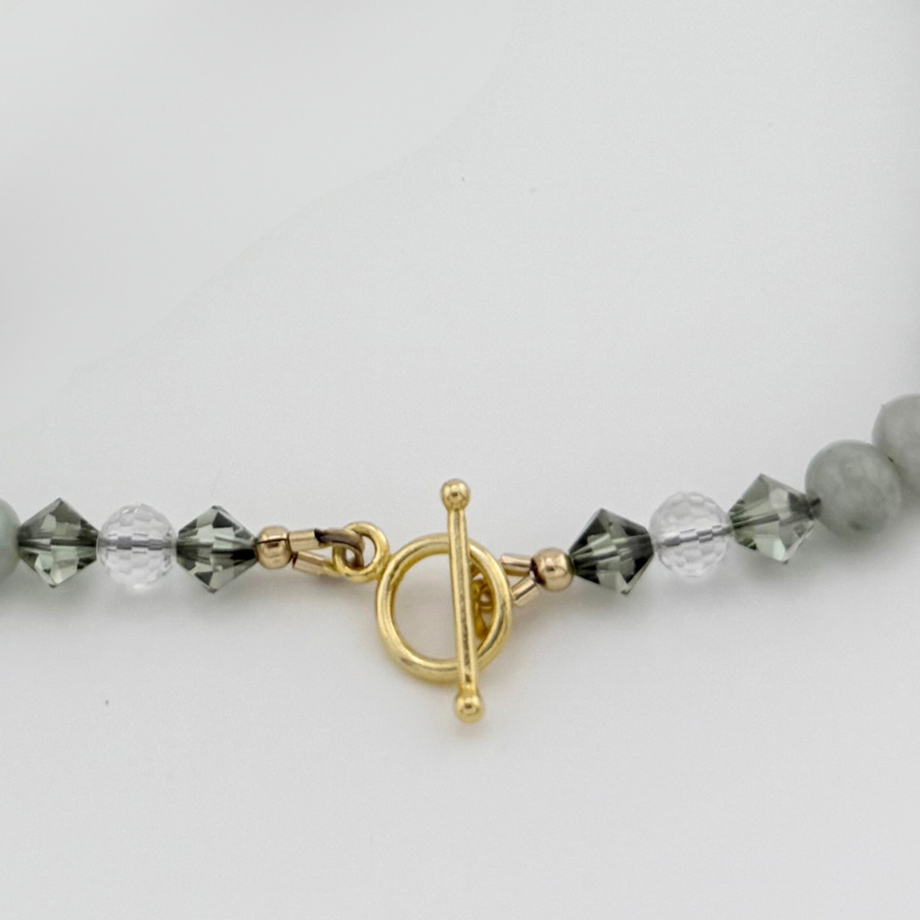 Vintage (1950s) Celadon Jade, Swarovski Crystal, and 14K Gold Fill Necklace