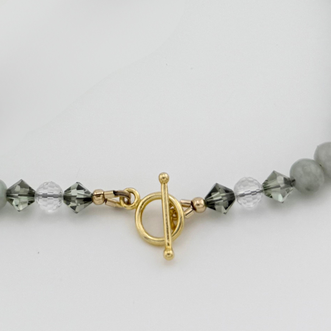 Vintage (1950s) Celadon Jade, Swarovski Crystal, and 14K Gold Fill Necklace