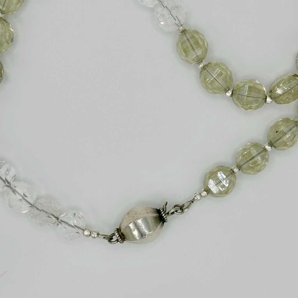 Vintage (1970s) Crystal, Quartz, and Antique Sterling Silver Necklace