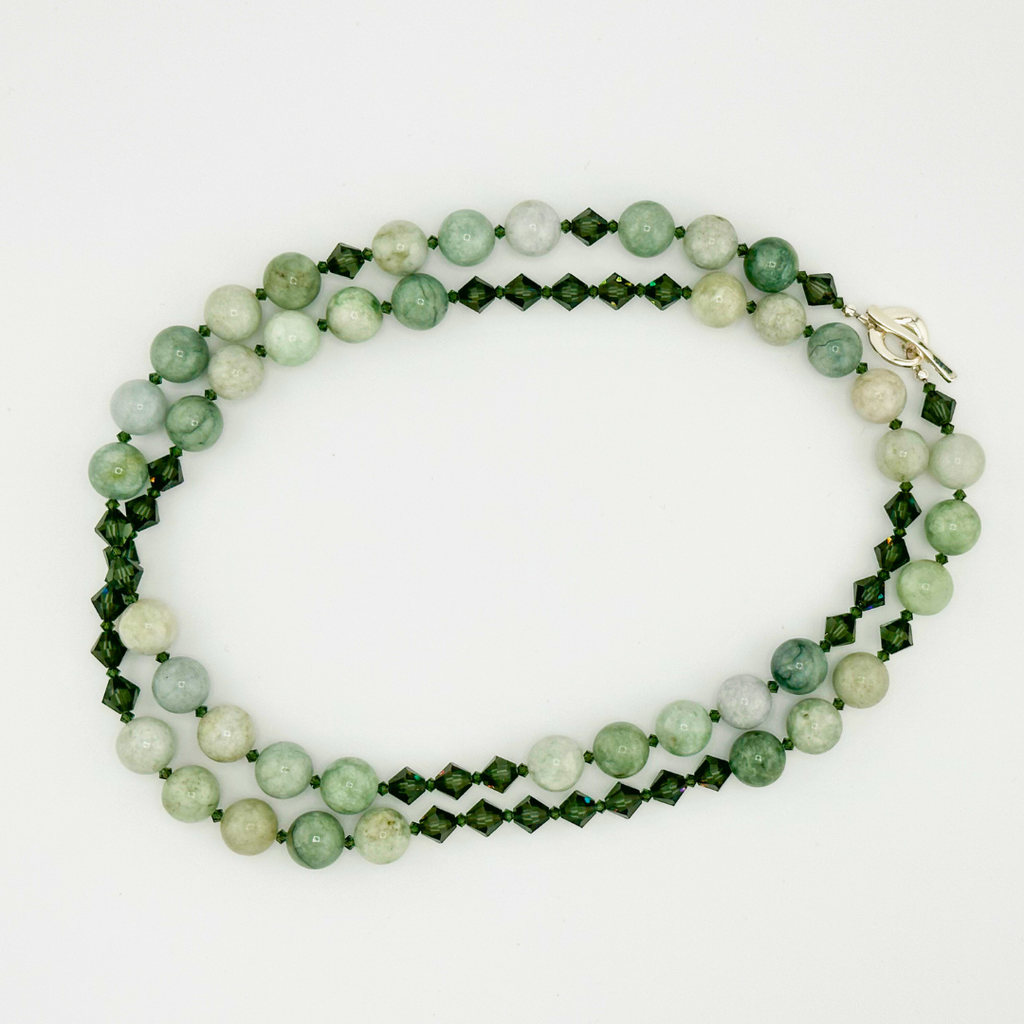 Jade, Swarovski Crystal, and Sterling Silver Necklace